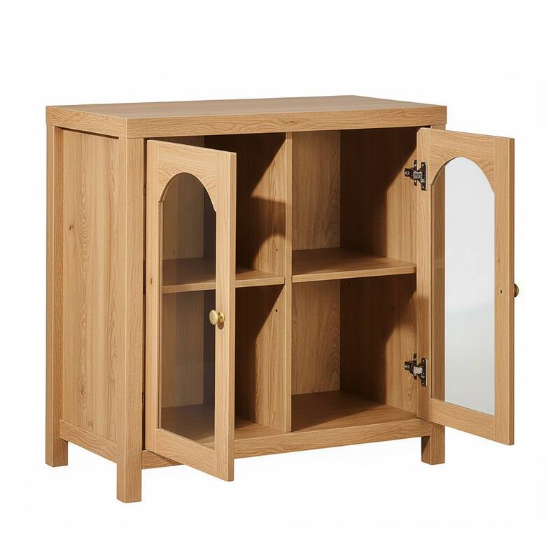 Walker Edison Modern Arched Glass Accent Cabinet with Brass Hardware