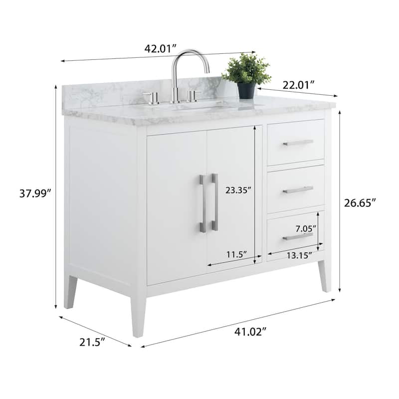 Vanity Art 42" Single Sink Bathroom Vanity Cabinet with Engineered Marble Countertop