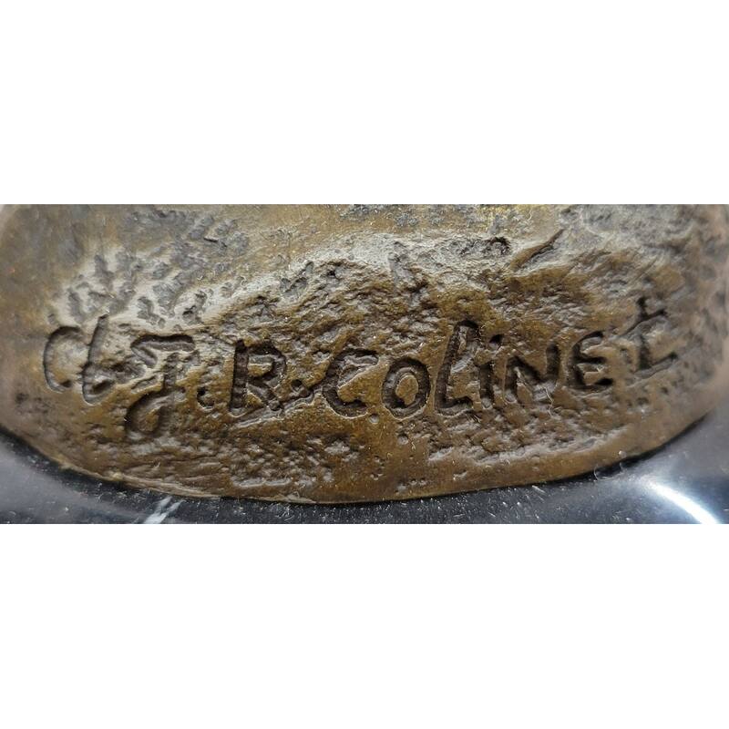 Female Figure In High Heels Flowing Dress - Art Deco Bronze Sculpture By Colinet