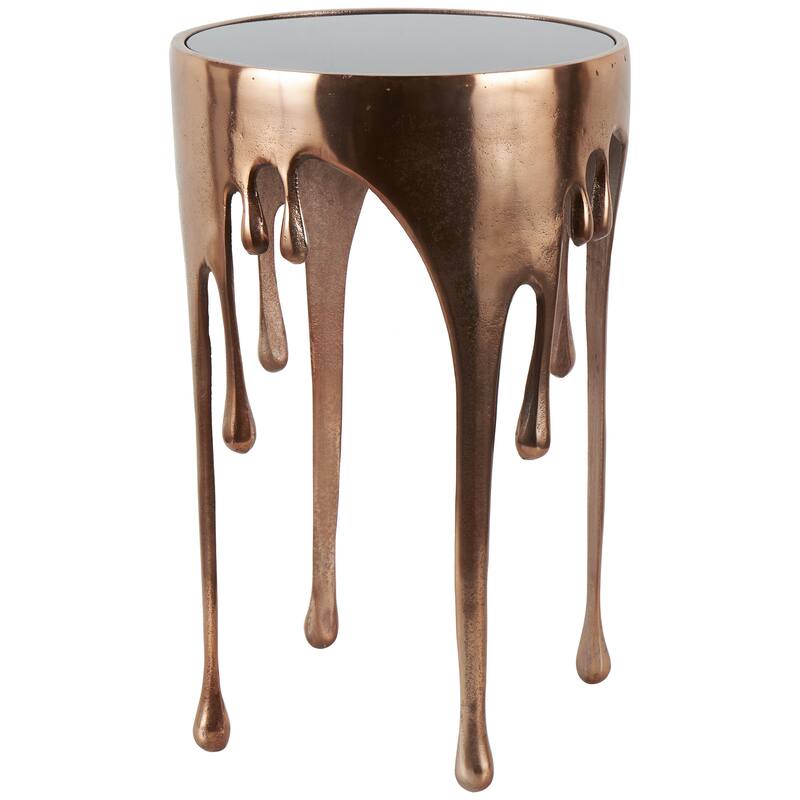 Copper Aluminum Metal Drip Side End Accent Table with Melting Design and Shaded Glass Top