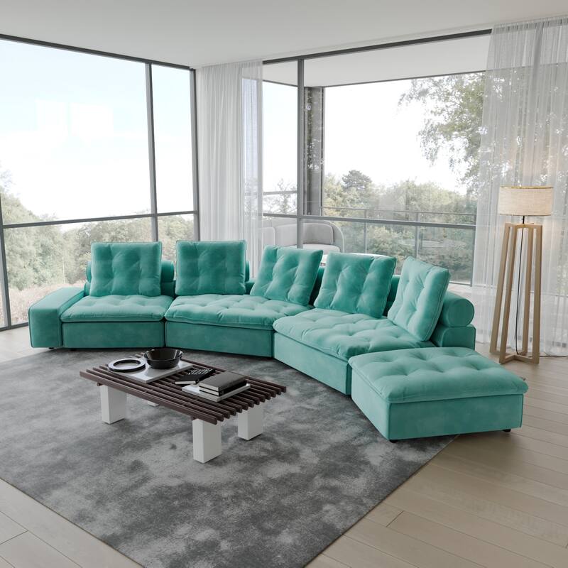 Stupendous Miami Modular Sofa Down Filled Curved Cloud Sectional Sofa 4 Seater with Ottoman - Tiffany Blue 2