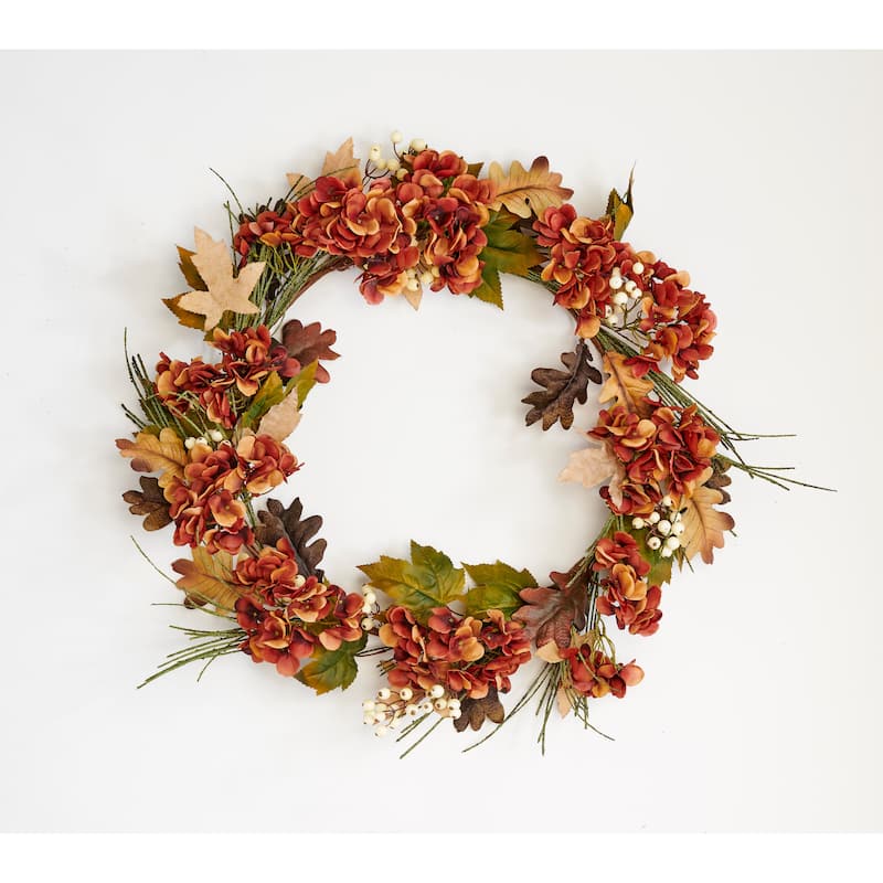 30" Artificial Fall Hydrangea And Berry On Natural Twig Wreath - 30