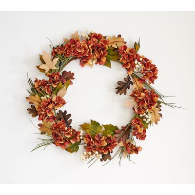 30" Artificial Fall Hydrangea And Berry On Natural Twig Wreath - 30