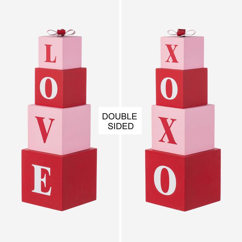 Glitzhome 25"H Valentine's Wooden Double-Sided XOXO & LOVE Boxed Porch Decor