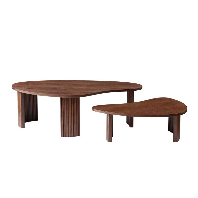 2-Piece Modern Irregular Shape Coffee Table Set for Living Room, Easy Assembly, Nesting Coffee Tables - Walnut