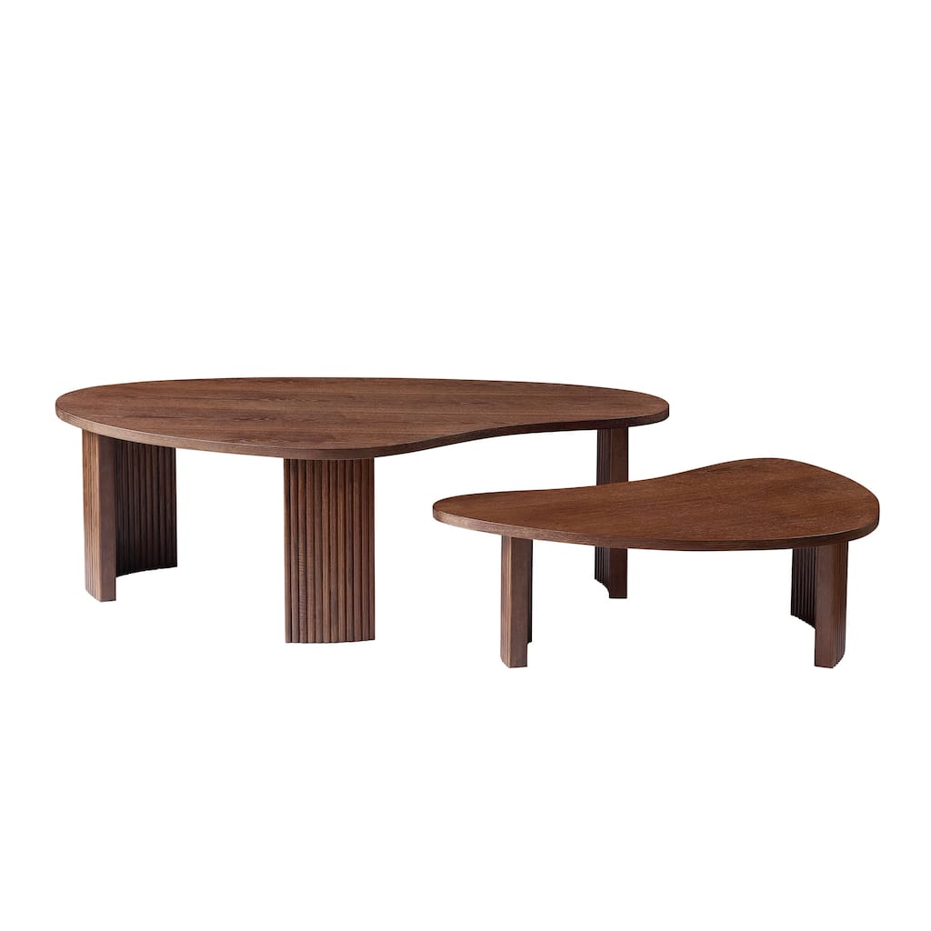 2-Piece Modern Irregular Shape Coffee Table Set for Living Room, Easy Assembly, Nesting Coffee Tables