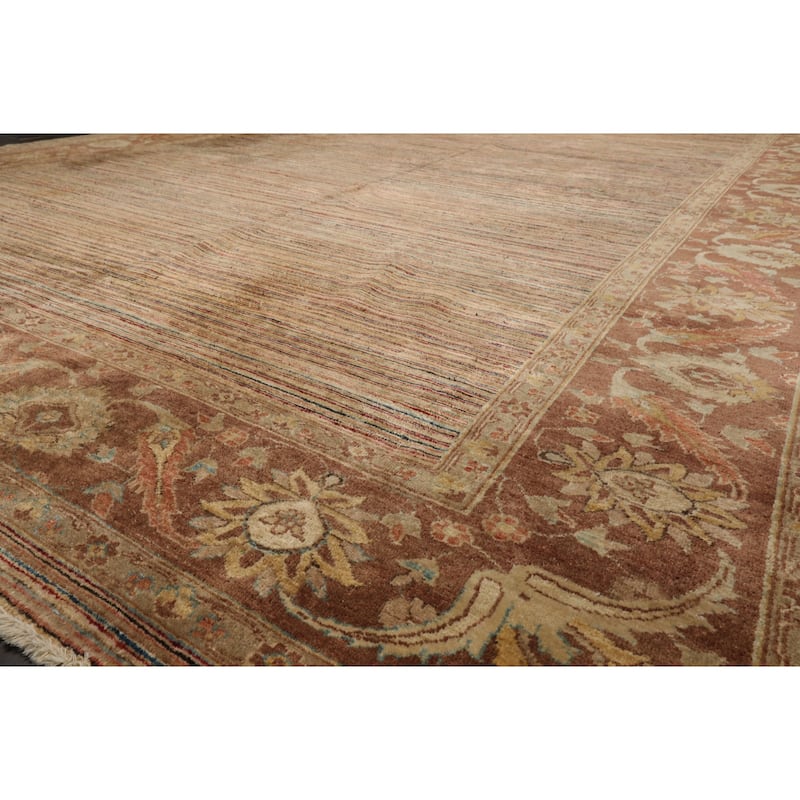 10'1''x13'9'' Hand Knotted Beige Wool Transitional Peshawar Silky Sheen Rug - 10' 1'' x 13' 9''