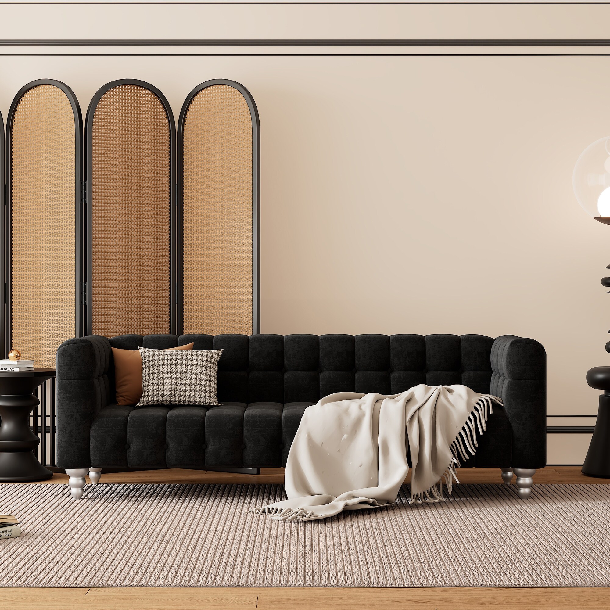 Contemporary 89 Inch Sofa with Tufted Backrest Solid Wood Legs Comfortable Upholstered Design Extra Space for Seating or Nap Bed Bath Beyond 39794044