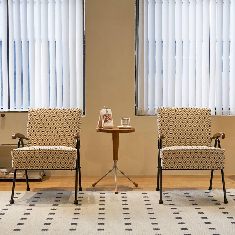 Pattern Colorful Fabric Armchair, Modern Accent Chair High Back, Living Room Chairs with Metal Legs and Soft Padded