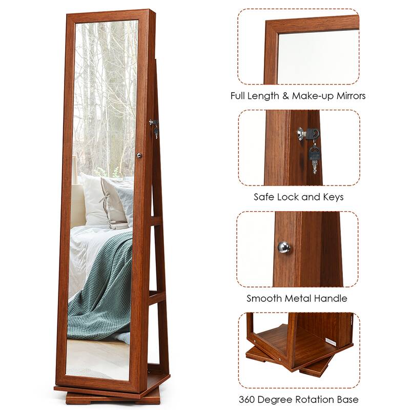 Costway 360degree Rotatable Jewelry Cabinet 2-in-1 Lockable Mirrored - See Details