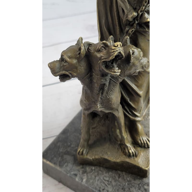 Signed Phidas Hades Pluto With 3 Headed Dog Mythical Bronze Sculpture Statue Art