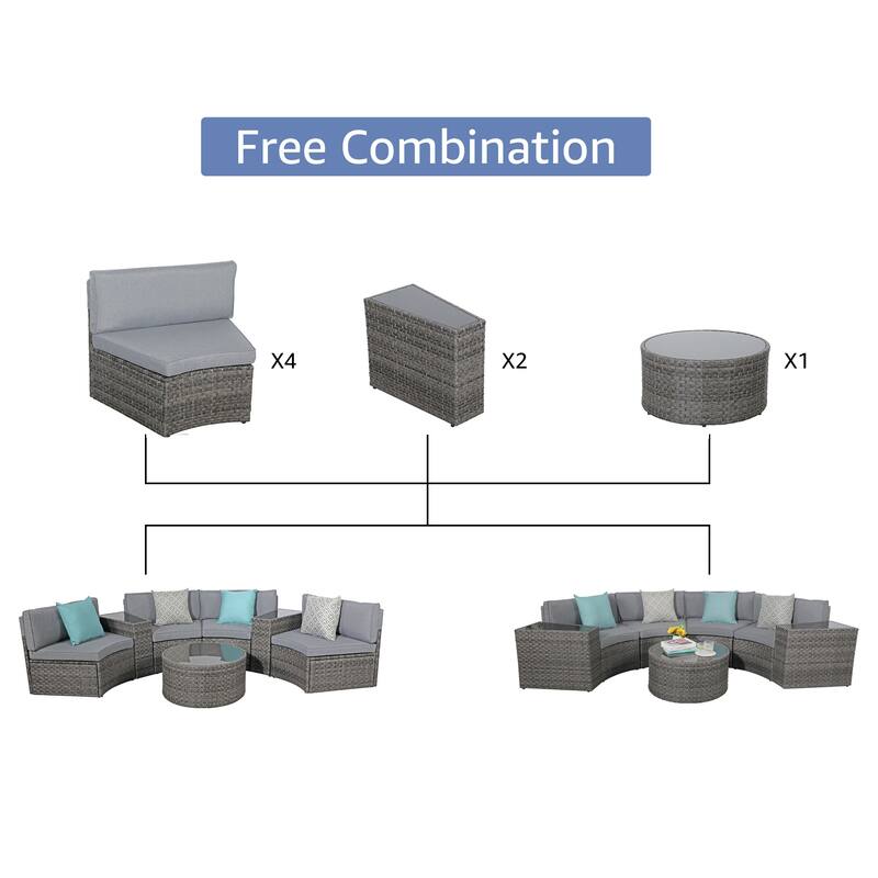 Outdoor 7-Piece Wicker Sectional Sofa Set with Furniture Cover
