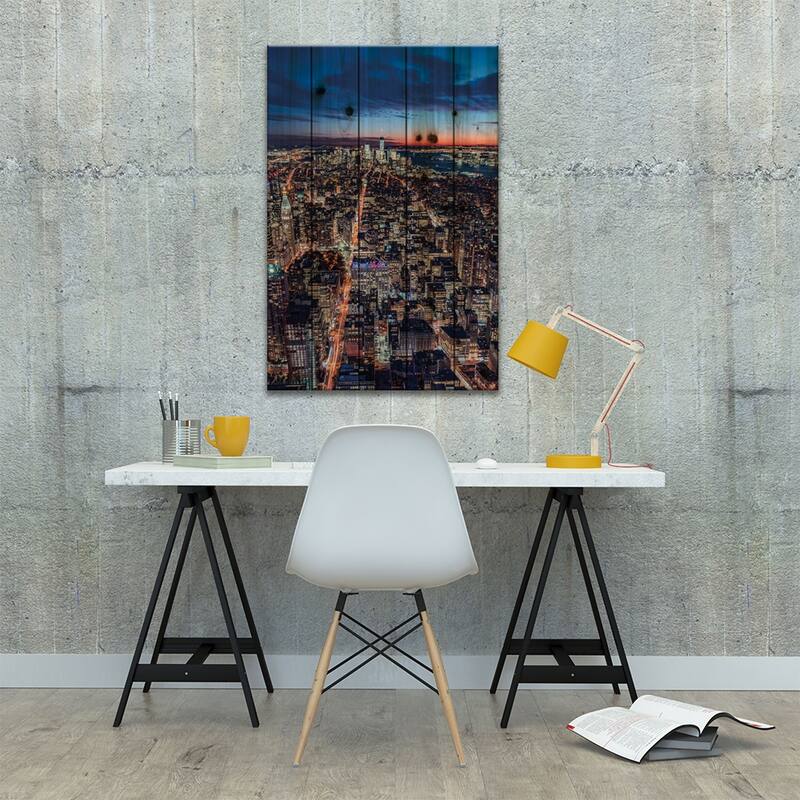View Of Lower Manhattan At Night, New York City, Usa Print On Wood by Jan Becke - Multi-Color