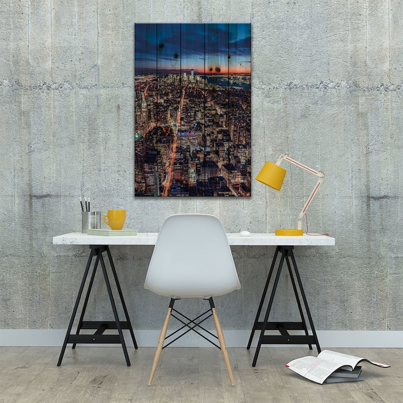 View Of Lower Manhattan At Night, New York City, Usa Print On Wood by ...