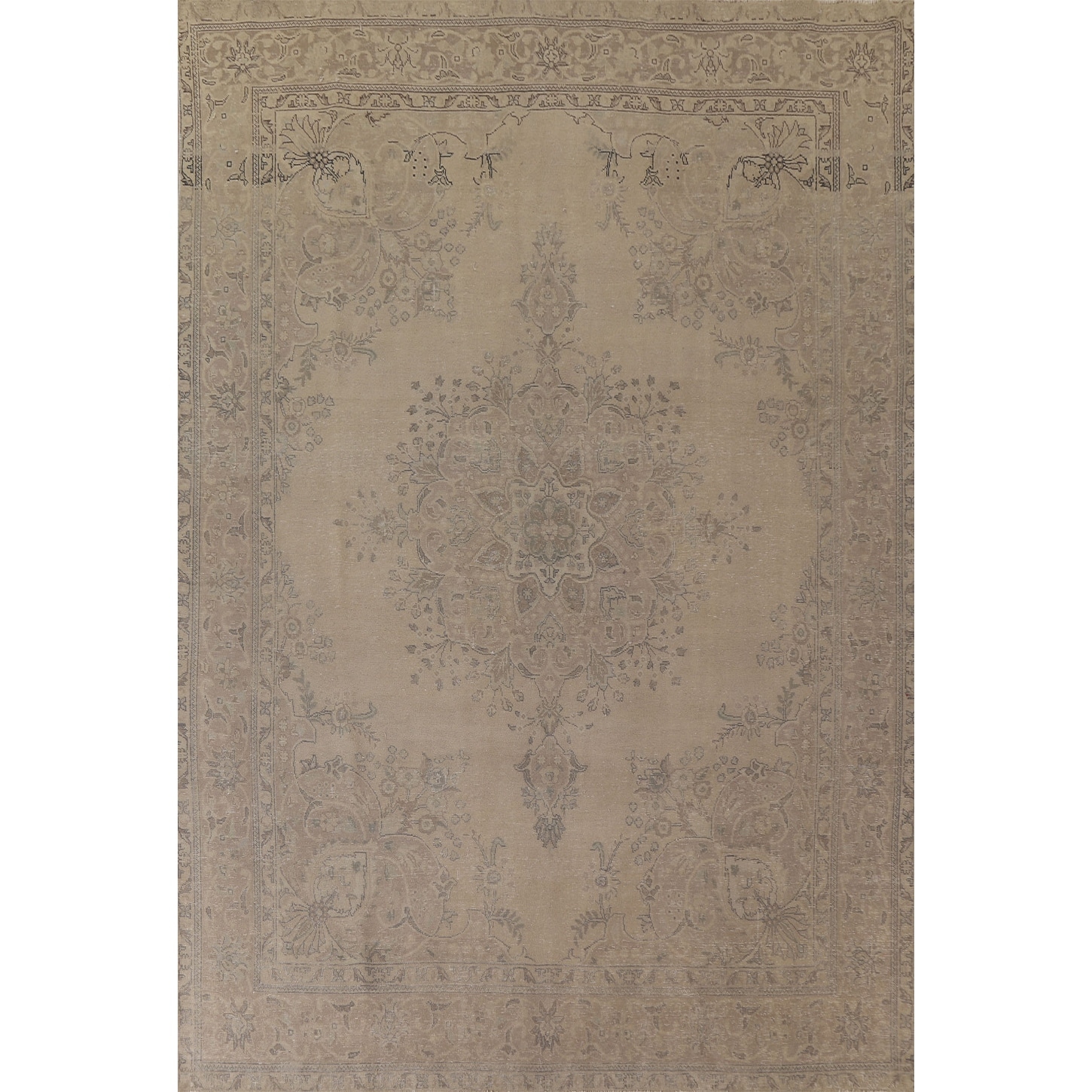 Hand Knotted Oriental 100% Wool Carpet Traditional Floral Beige & Ivories Tabriz Area Rug - 12' 6'' X 9' 6''