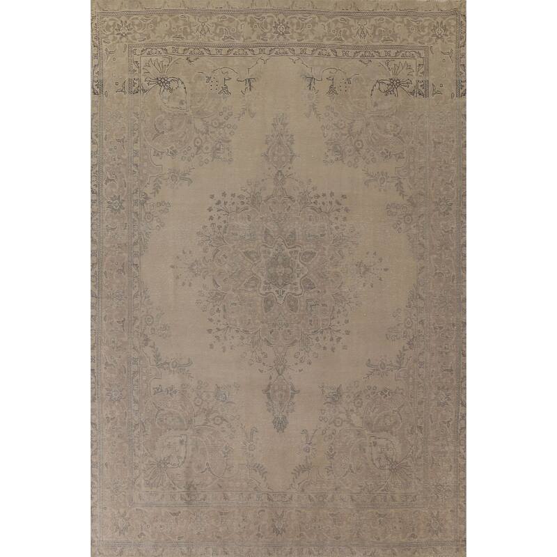 Hand Knotted Oriental 100% Wool Carpet Traditional Floral Beige & Ivories Tabriz Area Rug - 12' 6'' X 9' 6''