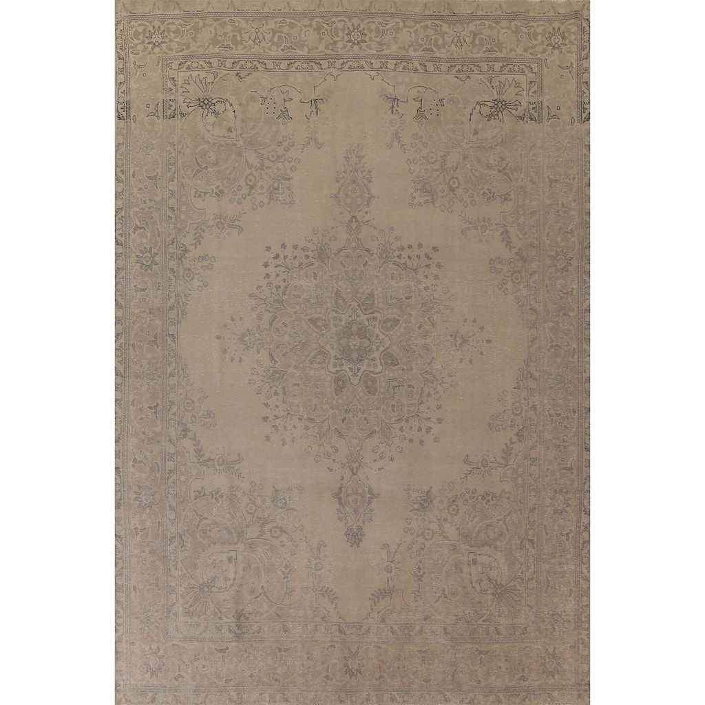 Hand Knotted Oriental 100% Wool Carpet Traditional Floral Beige & Ivories Tabriz Area Rug - 12' 6'' X 9' 6''
