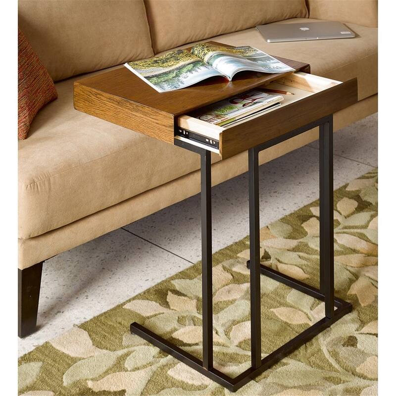 Pull Up Table，Modern Accent table,for Living Room Bedroom Studio, Comfy，Living Room table Comfy Reading - Pecan