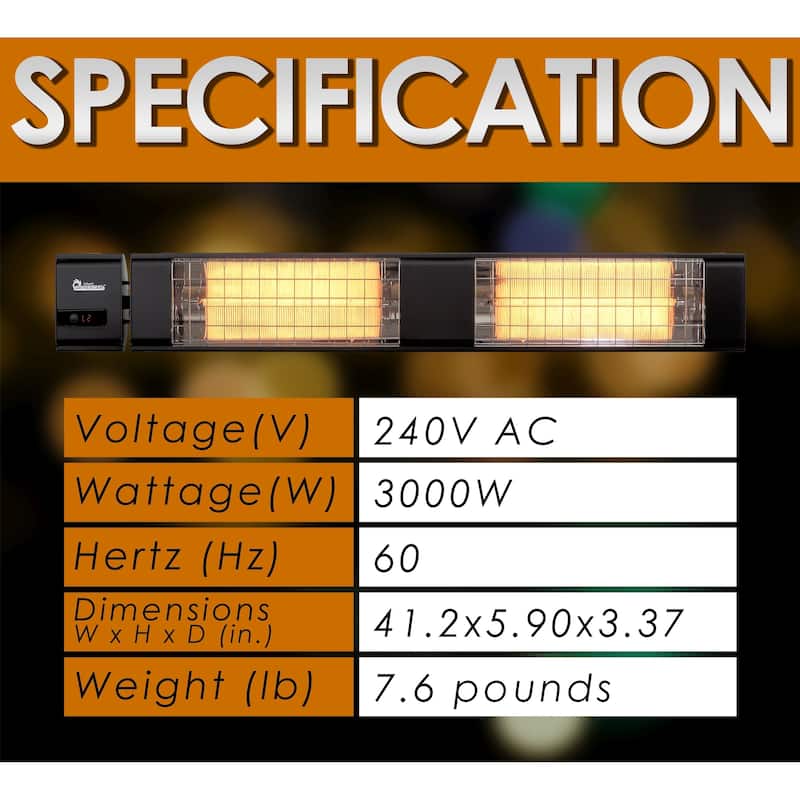 3000W, 240V Indoor/Outdoor Electric Infrared Patio Heater, with Remote