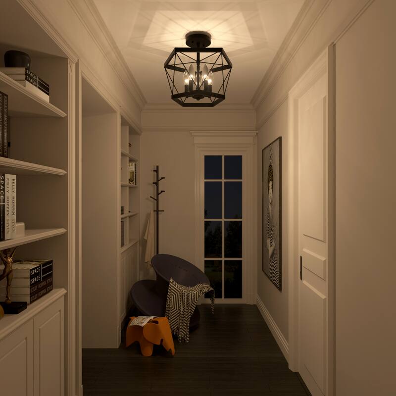 Kiro 5-light Farmhouse Geometric Drum Semi-flush Mount Ceiling Light - 15 inches