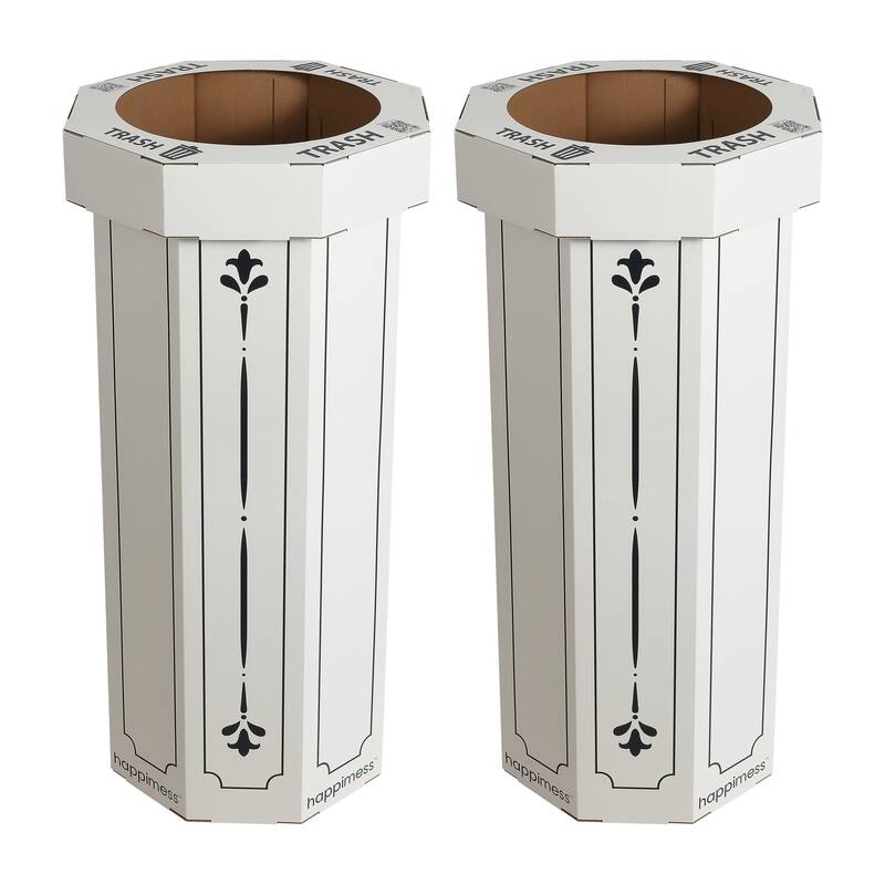 25-Gallon Disposable Cardboard Event Trash Can and Recycling Bin (Set of 2) - Bridal Ivory