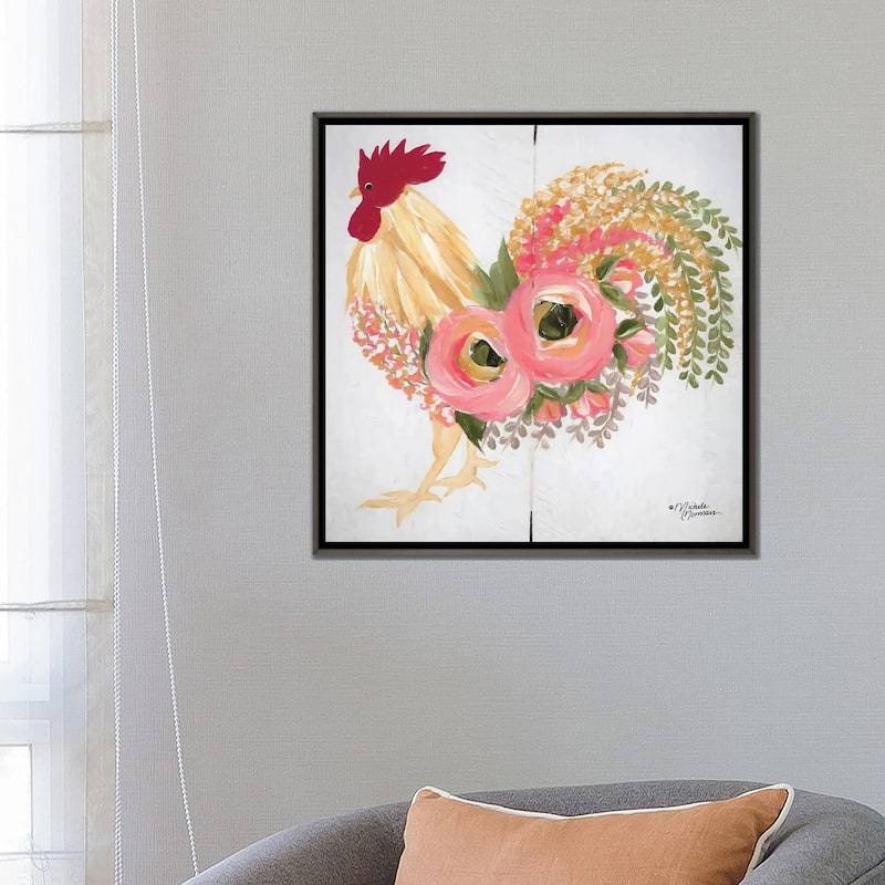 iCanvas "Floral Rooster on White" by Michele Norman Framed