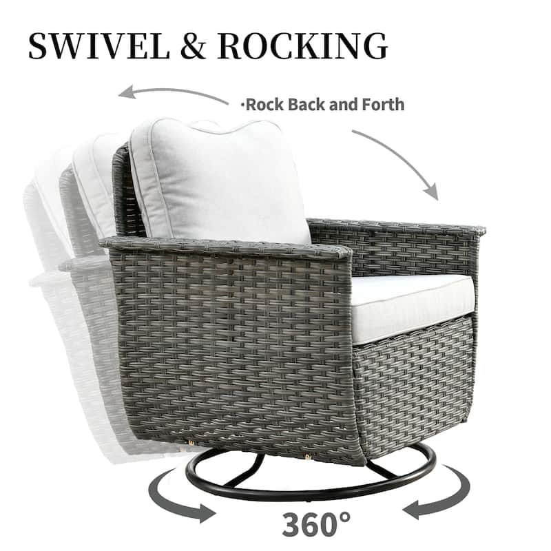 OVIOS 3-piece Pet-Friendly Patio Furniture Swivel Chairs Wicker Set