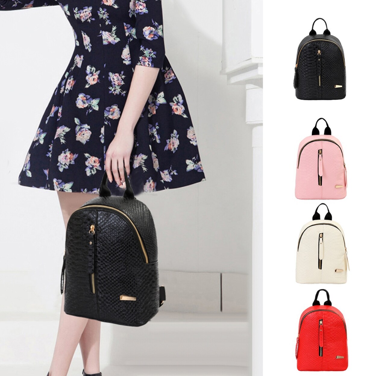 Shop Crocodile Grain Backpack Mini Rucksack Fashion School Travel Women Shoulder Bag Overstock 23175035