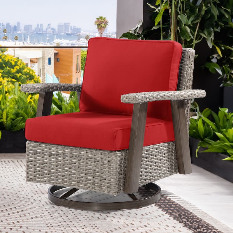 Cozywor Wicker Patio Outdoor Rocking Chair Swivel Lounge Chair - Red