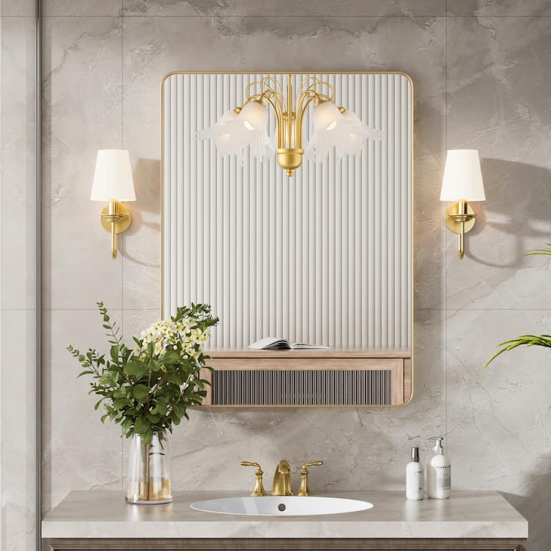 Modern Rounded Rectangle Metal Frame Wall Mirror for Bathroom Vanity (1 Piece)