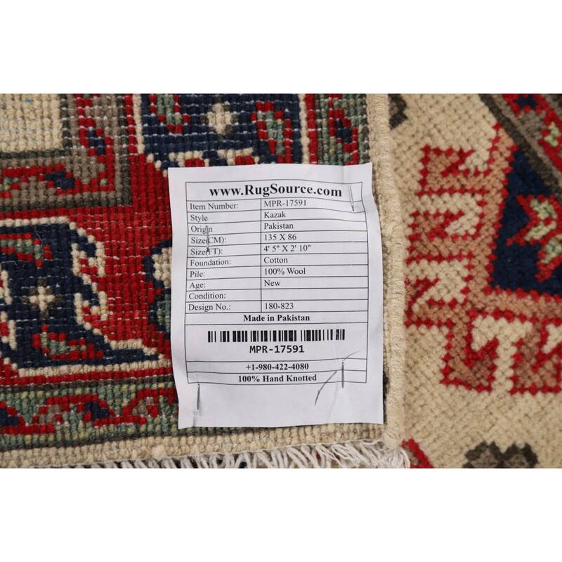 Kazak Oriental Foyer Rug Hand-Knotted Wool Carpet - 2'10" x 4'5"