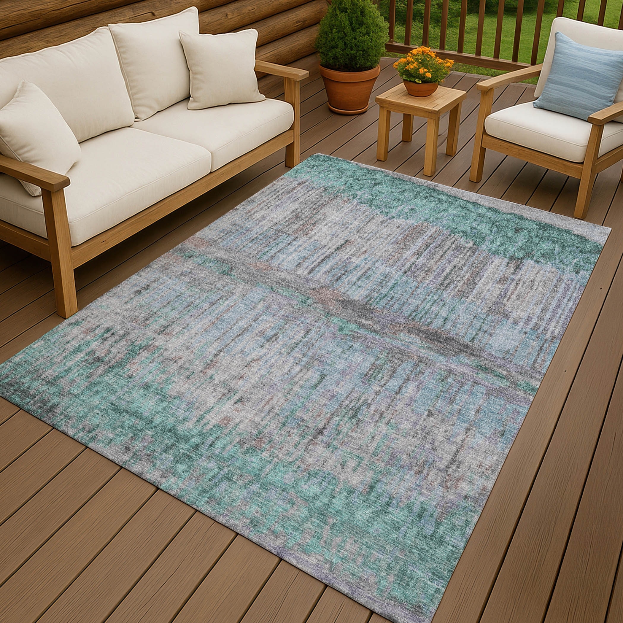 Machine Washable Indoor/ Outdoor Modern Ombre Chantille Rug