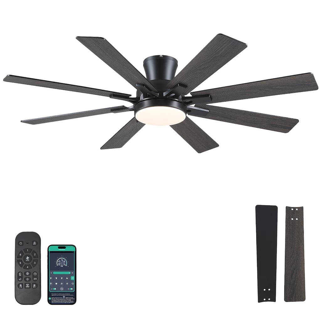 52 Inches Low Profile Ceiling Fan with LED Integrated,Retractable Blades,Remtoe and APP Control,for Bedroom,Living Room