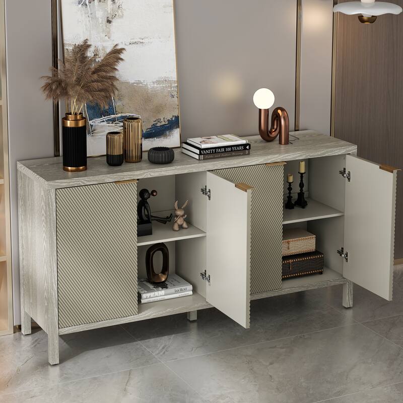 Sideboard Buffet Cabinet with 4 Doors, Console Table with Adjustable Shelves, Storage Cabinet with Wooden Legs