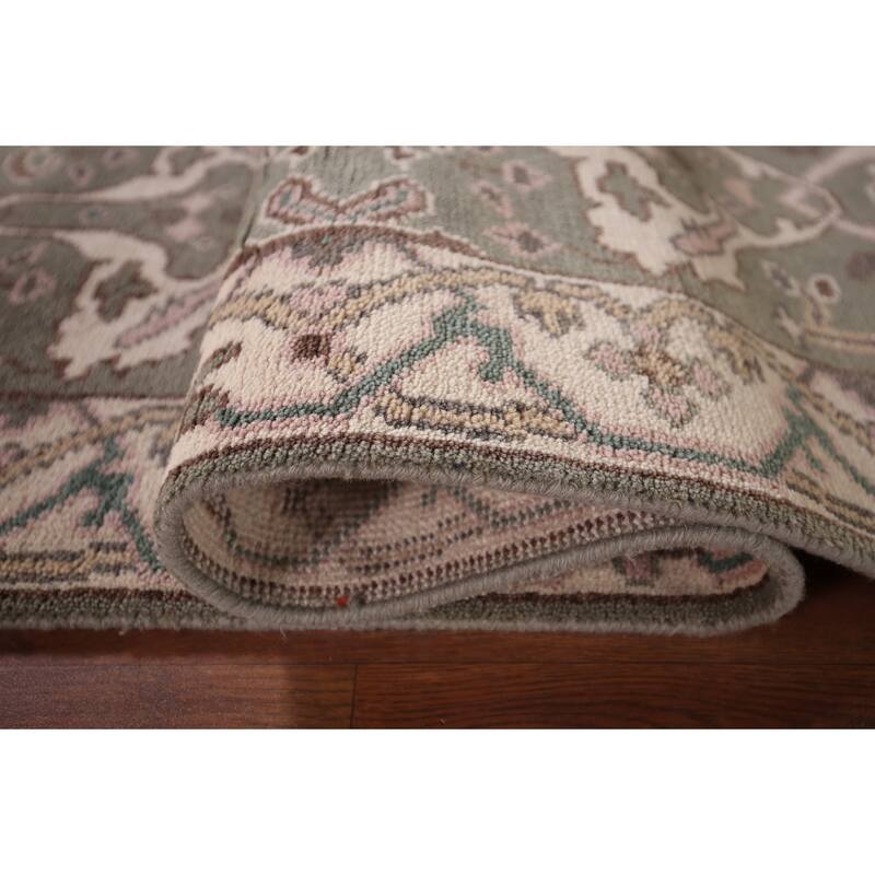 All-Over Green & Ivory Oushak Oriental Runner Rug Handmade Wool Carpet - 2'7"x 9'11"