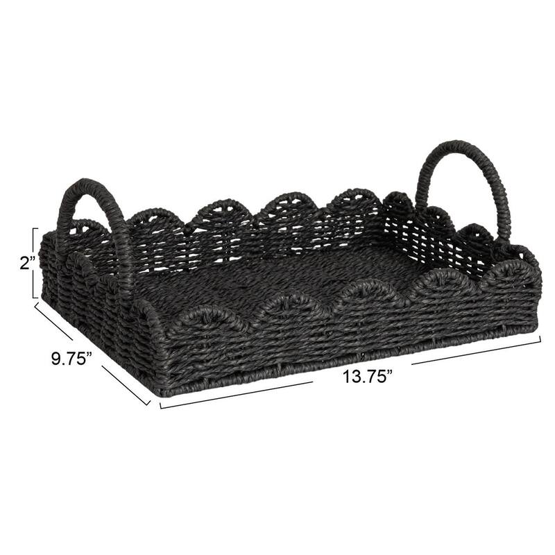 Handwoven Tray with Scalloped Edge and Handles
