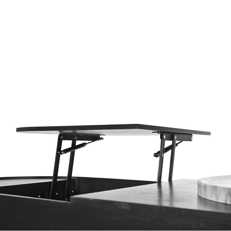 Roomfitters Lift Top Oval Coffee Table with Rotating Marble Tray and Hidden Compartment