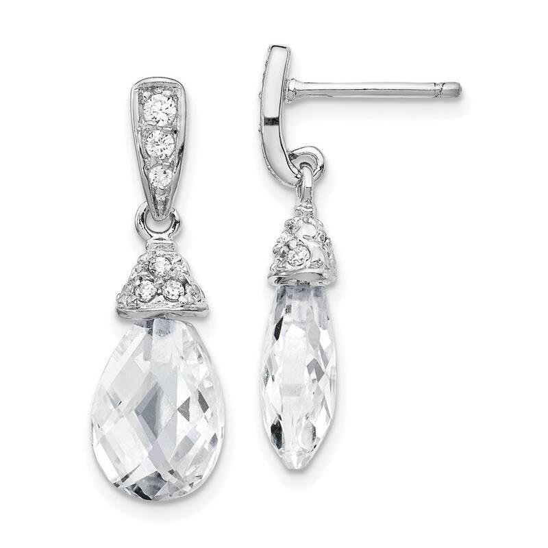 Curata 925 Sterling Silver Faceted Teardrop CZ Cubic Zirconia Dangle Post Earrings - 22x8mm Wide