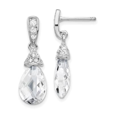 Curata 925 Sterling Silver Faceted Teardrop CZ Cubic Zirconia Dangle Post Earrings - 22x8mm Wide