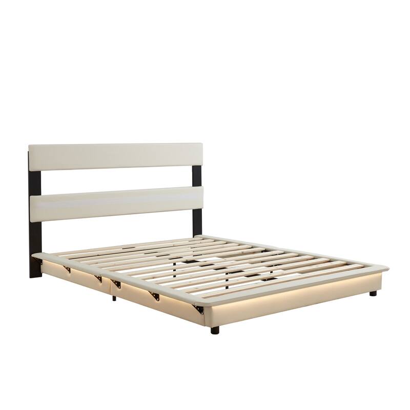 Full Size Upholstered Platform Bed with Sensor Light and Backrests