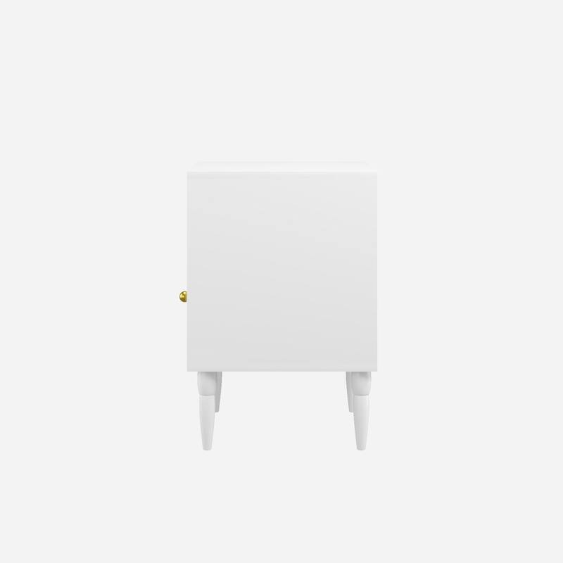 Anmytek White Nightstand with Drawer, Open Shelf, Gold Knob, Solid Wood Legs, Modern Bedside Table