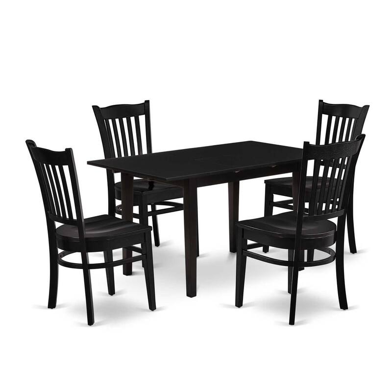 5-Piece Black Finish Solid Wood Top - Rectangular Dining Room Set - Seats 4