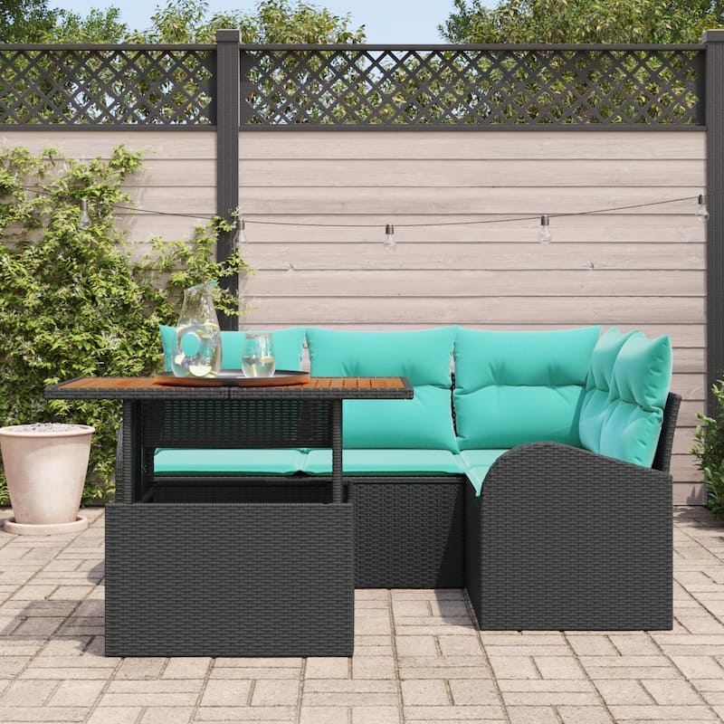 vidaXL 5 Piece Garden Sofa Set with Cushions Black Poly Rattan - 70.5×48.8×27.2