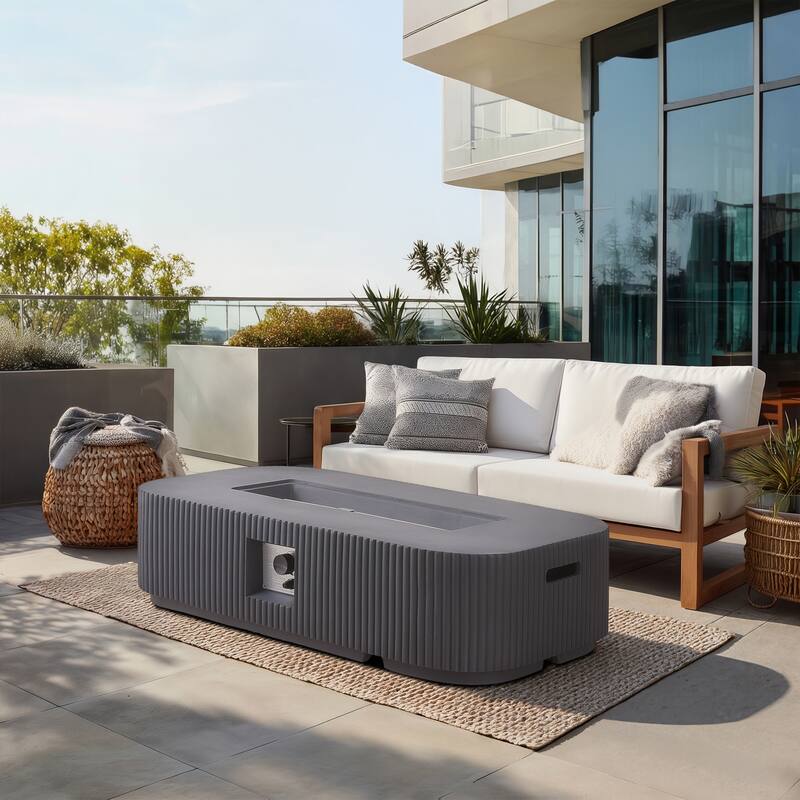 Christopher Knight Home - Lecce Outdoor 48.2" Rectangular MgO Fire Pit Table with 50,000 BTU Burner