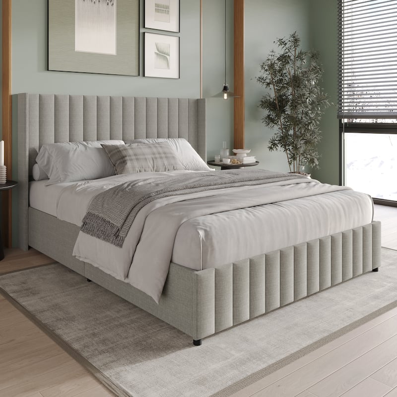CraftPorch Minimalist Wingback Platform Lift Up Storage Bed