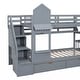 preview thumbnail 11 of 50, Twin-Over-Twin Castle Style Bunk Bed with 2 Drawers 3 Shelves and Slide