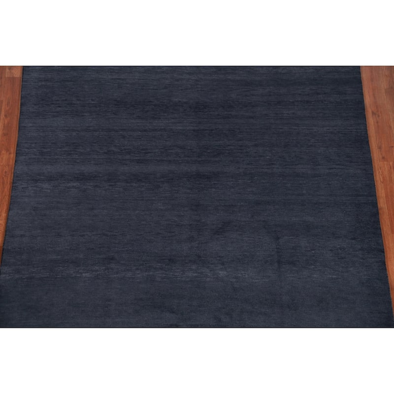 Hand Knotted Oriental 100% Wool Carpet Modern Solid Navy Blue & Blues Gabbeh Area Rug - 8' 4'' X 5' 11''