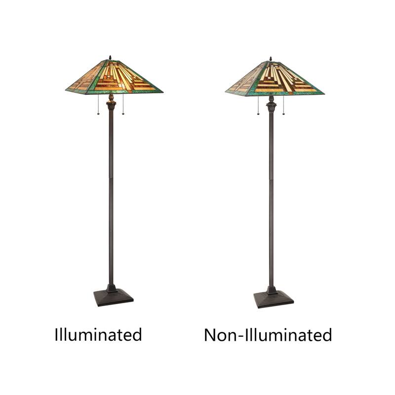 Tiffany-Style 2-Light Mission Floor Lamp 16" Shade - 18"