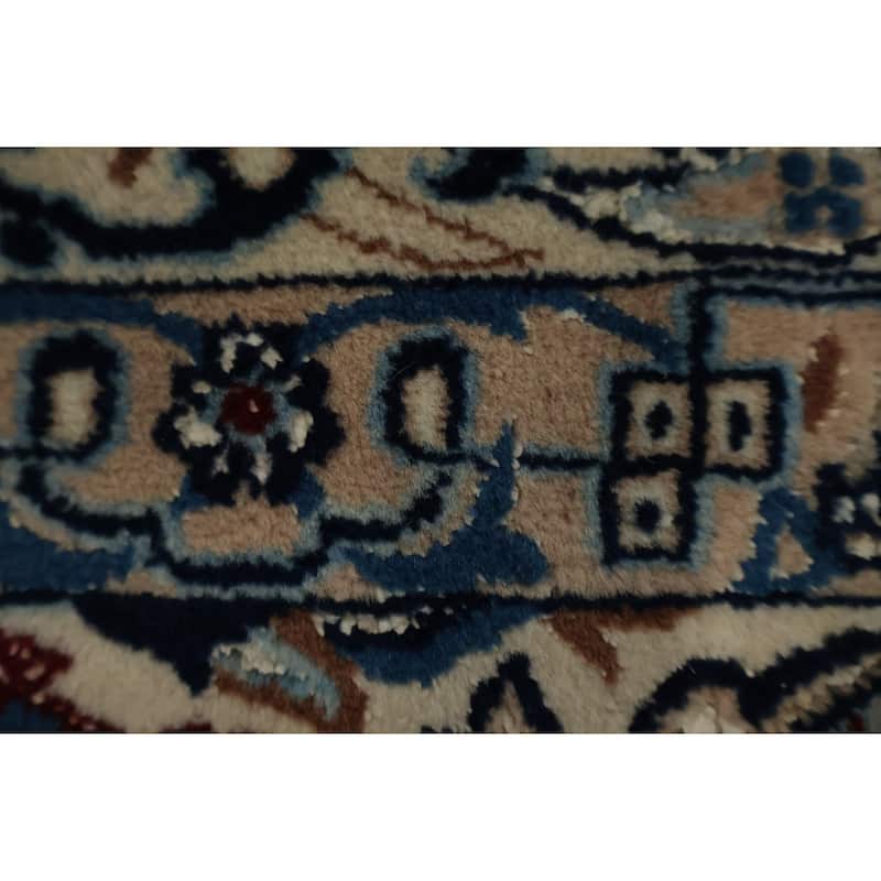 Hand Knotted Oriental Wool & Silk Carpet Traditional Floral Beige & Ivories Nain Area Rug - 8' 5'' X 5' 6''