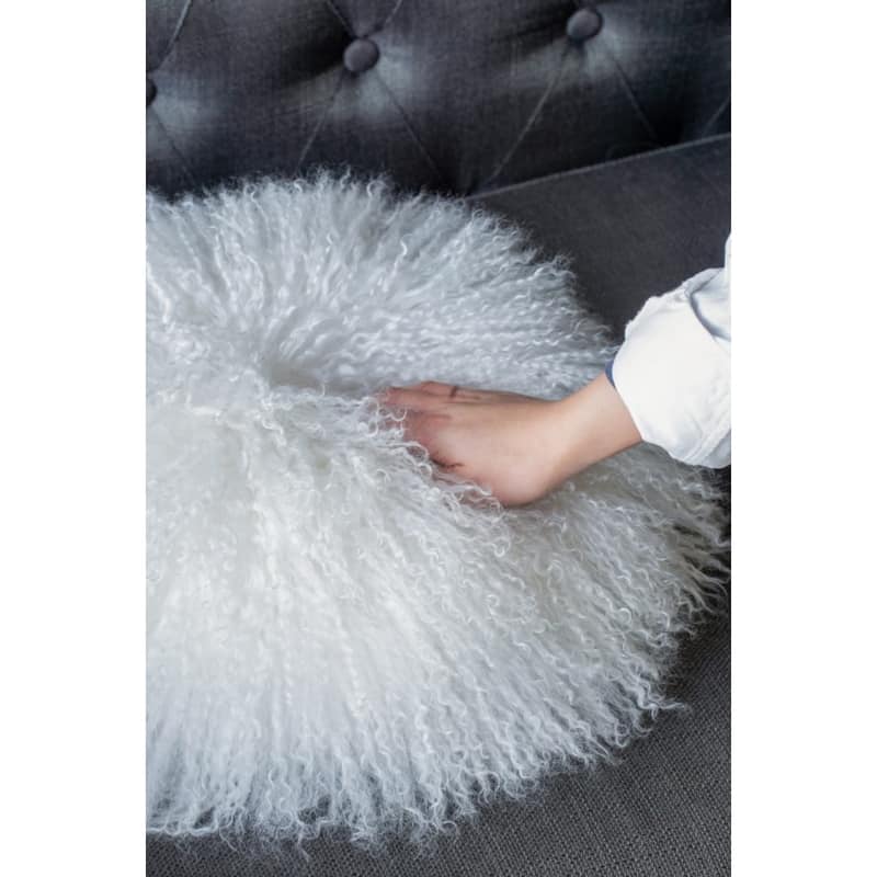 Lamb Fur Round Throw Pillow - 13.75" - White